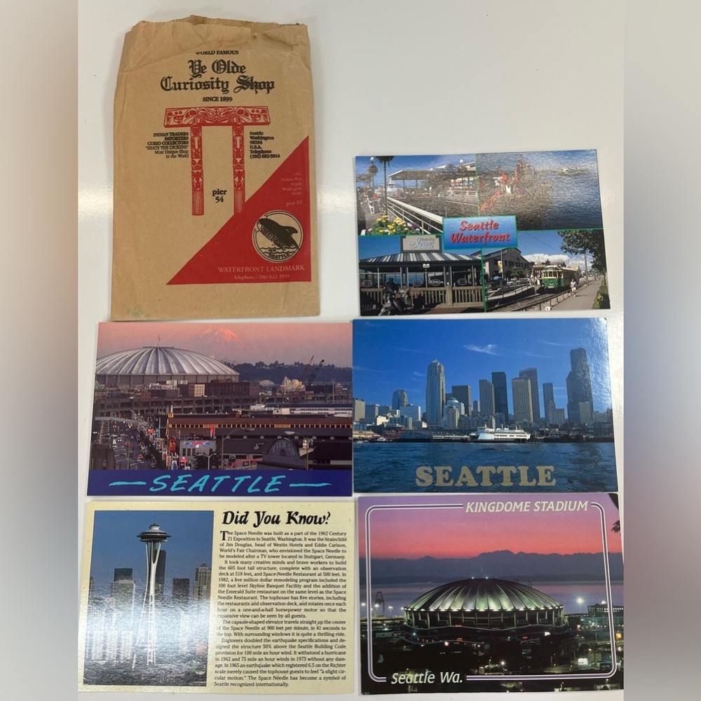 Vintage Lot Of 5 Postcards Seattle Washington With Pier 54 Gift Shop Bag